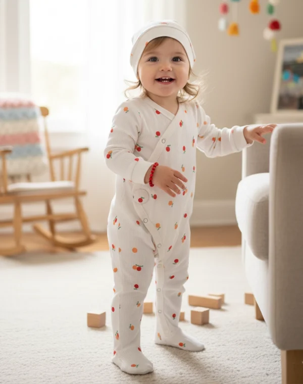 Second image of grenouillère coton -une à une avec bonnet-min