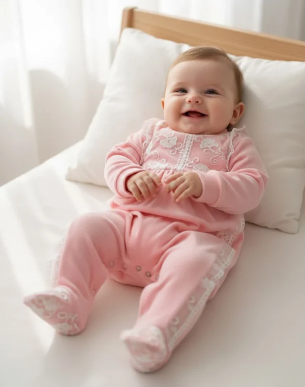 Second image of grenouillère velour-rasé rose