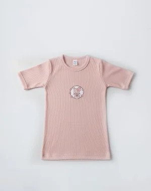 tricot rose demi manche